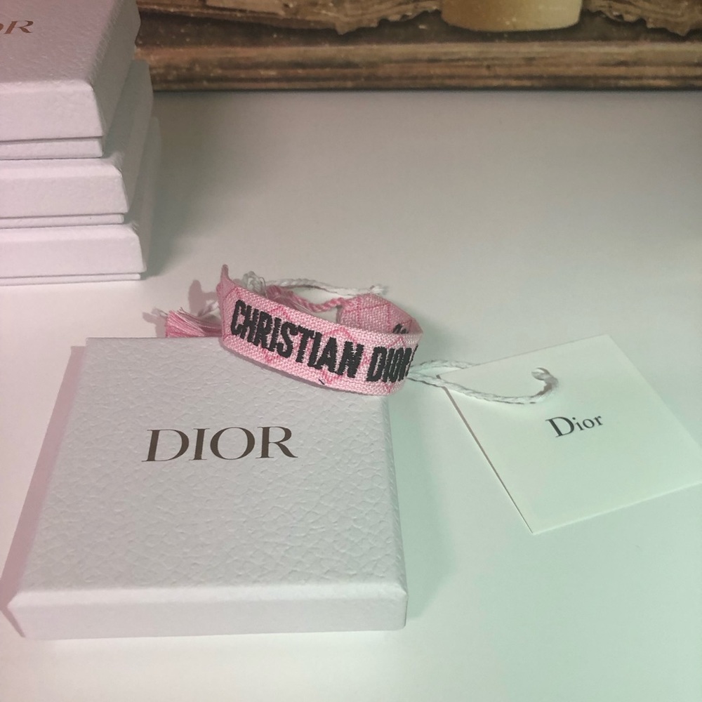 Christian Dior Friendship Bracelet Pink Black Women Woven Bracelet Embroidered